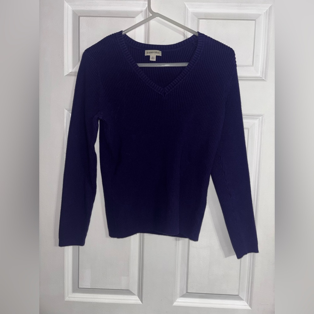 St Johns Bay Womens XL Purple V-Neck Cable Knit Sweater Long Sleeve Pullover NWT